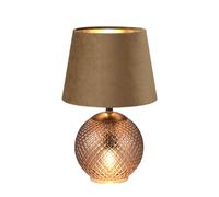 RL Lámpara de mesa Jonna R51242013, base de cristal ámbar, pantalla aterciopelada marrón/dorado, excl. 2x E14