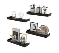 RLAVBL Juego de 4 tamaños de estanterías rectangulares de Pared de Madera y Metal con Negro, estantes flotantes de diseño Industrial para decoración y Almacenamiento en la Cocina, el baño y el salón.