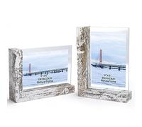 RLAVBL Marcos de Fotos 10X15 Set de 2,Marco de Fotos con Motivo de Abedul Doble Cara en Forma de L,Para La Colocación Sobre La Mesa, Horizontal