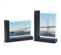 RLAVBL Marcos de Fotos 10X15 Set de 2,Marco de Fotos Negro de Abedul Doble Cara en Forma de L,Para La Colocación Sobre La Mesa,Horizontal