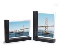 RLAVBL Marcos de Fotos 13x18 Set de 2,Marco de Fotos Negro de Abedul Doble Cara en Forma de L,Para La Colocación Sobre La Mesa,Horizontal