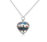 RLDOBOFE Collar de cenizas para mascotas, diseño del horizonte de Chicago, regalo conmemorativo personalizado para perros/gatos, joyería de recuerdo en forma de corazón, collar de urna para perros