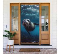 RLDOBOFE Decoración de puerta de león marino subacuático, telón de fondo para puerta de bienvenida, cartel de porche de temporada, fondo de fotos para decoración de fiestas, cortinas de puerta