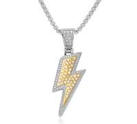 RLHRNDE Collar con colgante de cristal de relámpago para hombres y mujeres, collar de rayo de circonita cúbica brillante de moda, hip hop, rock, punk, joyería, regalo, M, Metal, Circonia cúbica