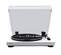 RLINE - Tocadiscos de Vinilo Bluetooth Blanco Brillante, Reproductor de vinilos de 33 y 45 RPM, Plano de 12" con Borde Cromado, Patas antivibración, Cartucho magnético AT3600, preamplificador