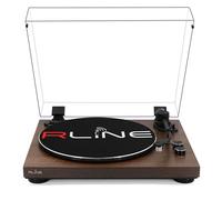 RLINE - Tocadiscos de Vinilo Bluetooth de Nogal, Reproductor de vinilos de 33 y 45 RPM, Plato de 12" con Borde Cromado, Patas antivibración, Cartucho magnético AT3600, preamplificador activable