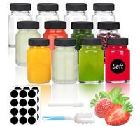 Rliocvhe 12 Piezas Botes Pequeños de Cristal de 60ml, Mini Botellas de Cristal con tapa, Botellitas de Vidrio, Ginger Shot Bottle Vidrio para Jugo,Jugo de Jengibre,Wellness Shot, Aceite y Salsas