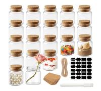 Rliocvhe 20 Piezas 50ml Botellas de Cristal con Tapas de Corcho, Mini Frascos de Vidrio,Tarros de Cristal con Tapa Pequeños, Frascos Herméticos para Regalitos Boda, Fiesta, Especias y Mermelada