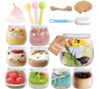 Rliocvhe 300 ml Tarros de Yogur Transparentes con Tapa 9 Piezas, Recipientes de vidrio para pudín y yogur,tarros de Cristal pequeños con tapas para conservas, mermeladas, jaleas, miel, postres