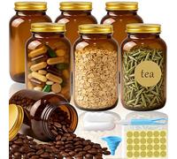 Rliocvhe 6 x 400ml Tarros de Vidrio Marrón con Tapa de Aluminio, Botes de Cristal Grande, ámbar Frascos de Vidrio Con Tapa Espiral para Almacenar Especias, Hierbas, Té, Café, Frutos Secos