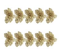 RLKHXBS 6 Piezas de Flores Artificiales de Poinsettia de Oro Plateado, decoración de Flores Falsas de Navidad, Coronas de árbol de Navidad, Adorno de Guirnalda de Boda, decoración del día de