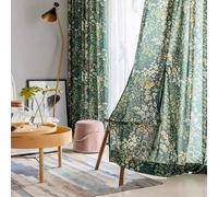 RLKHXBS Cortinas Bohemias semiopacas con diseño Floral de Color Verde Oscuro Vintage, 96 Pulgadas de Largo, Mezcla de algodón y Lino, Cortinas Bohemias Plisadas para Sala de Estar, Dormitorio, 1