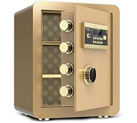 RLKHXBS, Fireproof Waterproof Home Digital Lock with Digital Keypad for Money Cash Jewelry Passport Documents Security,Brown for Home Office Cash Use (Gold) (Gold)