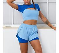 RLKHXBS FKGJKT Summer Two-Piece Women's Skinny Yoga Set Fake Two-Piece Fitness Wear Training Exercise Shorts