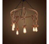 RLKHXBS Indoor Chandelier, 3 Hemp Rope Chandeliers Creative Loft Restaurant Chandelier Ceiling Light Retro Industrial Wind Chandelier Coffee Hemp Rope Decorative Restaurant Living Room 6 Heads