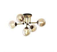 RLKHXBS Indoor Chandelier, 5-Light Glass Semi Flush Mount Ceiling Light V-intage Industrial Brushed Brass Sputnik Chandelier Lighting Globe Close to Ceiling Light Fixtures for Living Room Bedroom