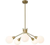 RLKHXBS Indoor Chandelier, Chandelier 6 Lights Globe Hanging Pendant Light Nordic Brushed Brass Light Fixtures with Glass Shade, Gold Ceiling Pendant Lighting for Bedroom Living Room Kitchen Foyer