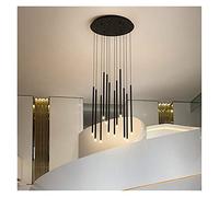RLKHXBS Indoor Chandelier, Chandelier Staircase Chandeliers Lighting Gold Black LED Round Tube Chandeliers, Used For Spiral Staircase, Hotel Lobby, Club Hall