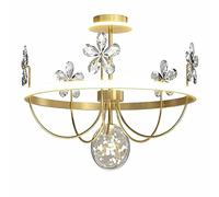 RLKHXBS Indoor Chandelier, Crystal Flower Star Pendent, Master Bedroom Ceiling Light, Atmospheric Chandelier, Warm and Romantic Nordic Led Droplight,for Bedroom Living Room Dining Room Hallway-Gold