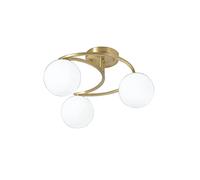 RLKHXBS Indoor Chandelier, Glass Globe Flush Mount Ceiling Light Fixtures 3-Light Gold Brushed Brass Chandelier Pendant Light Moon Shape Magic Bean Pendant Ceiling Lamp for Bedroom Living Room