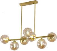 RLKHXBS Indoor Chandelier, Glass Globe Sputnik Chandelier 7-Light Gold Brushed Brass Linear Pendant Light Fixtures Magic Bean Molecule Hanging Pendant Light for Bedroom Living Room Hallway
