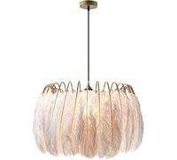 RLKHXBS Indoor Chandelier, Nordic White Feather Shade Gold Color Wrought Iron Cage Single Head Hanging Lamp Ceiling Pendant Light for Living Room,Bedroom,Office,Dining Room,Hallway