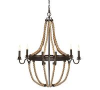 RLKHXBS Indoor Chandelier, V-intage Industrial Style Circle Rope Loft Suspension Pendant Lights Chandelier Celling Lamp Hanging Light Fixture with Black Metal Shade for Indoor Warehouse Barn Use 6