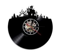 RLKHXBS LED Night Light Happy Halloween Night Wall Decorative Vinyl Record Reloj de Pared Skeleton & Vintage Reloj Decoración de Horror Reloj