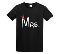 RlMI LINMY Couple Matching Cartoon Font Mr. Mrs. Unisex 100% Cotton Short-Sleeve T-Shirts Black XL