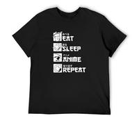 RlMI LINMY Eat Sleep Anime Repeat O-Neck 100% Cotton Short Sleeve Unisex T-Shirt XXXL