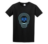 RlMI LINMY Sound Activated Led Blue Skull Unisex 100% Cotton Short-Sleeve T-Shirts Black L