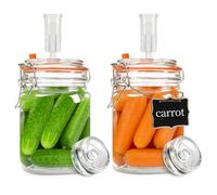 Rlssaki 2 Piezas Tarros de Fermentación con Cierre de Aire, 750ml Fermentadora con Pesos, Tarros de Cristal con Tapa Hermética, Vasos de Cristal Transparente, para Kimchi, Kombucha y Encurtidos
