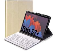 RLTech Teclado Funda para Samsung Galaxy Tab S7+, QWERTY Ultra Slim Teclado Keyboard Case con Magnético Desmontable Inalámbrico Bluetooth para Samsung Galaxy Tab S7+ Plus 12.4" T970/975/976 2020, Oro