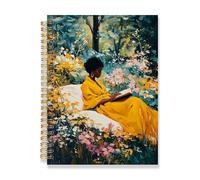RLTXBUK Aesthetic Girl Reading Notebook 5.5x8.3 Inch, Artistic Floral Garden Journal, Cute Spiral Notebook for Women, College Ruled Writing Notebook for School