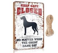 RLVH Decoración para colgar en la puerta con texto en inglés "Keep Gate Closed No Matter What The Great Dane Say Thing", letrero de madera para cueva de hombre, decoración de baño (23 x 35 cm)