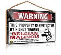 RLVH Divertidos letreros de madera para puerta de oficina con texto en inglés "Warning This Property Is Protected By A Highly Trained Belgian Malinois", letrero de madera para colgar (23 x 35 cm)