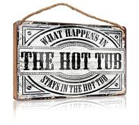 RLVH Divertidos letreros de madera para puerta de oficina con texto en inglés "What Happens In The Hot Tub Stays In The Hot Tub Stays In The Wood" (20 x 30 cm)