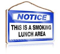 RLVH Letrero de madera colgante con texto en inglés "Notice This Is A Smoking Lunch Area", divertido letrero de madera para decoración de baño, porche delantero, granja (23 x 35 cm)