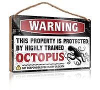 RLVH Letrero de madera con texto en inglés «Little Man Cave Warning This Property Is Protected By A Highly Trained», letrero de madera de pulpo para decoración de la casa, letreros de Navidad para el