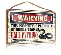 RLVH Letrero de madera con texto en inglés "Warning This Property Is Protected By A Highly Trained Ball Pythons" para decoración de puerta de granja, regalos para el trabajo y amigos, letreros al aire