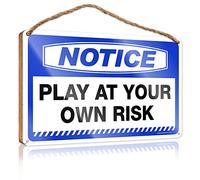 RLVH Letrero de madera de Little Man Cave con texto en inglés "Notice Play At Your Own Risk" (23 x 35 cm)