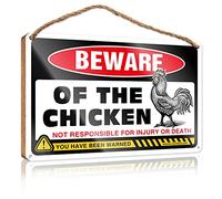 RLVH Letrero de madera para colgar en la pared, con texto en inglés "Beware Of Chicken", decoración de puerta delantera, porche al aire libre (23 x 35 cm)