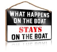 RLVH Letrero de madera para colgar en la pared con texto en inglés "What Happens On The Boat Stays On The Wat" (15 x 28 cm)