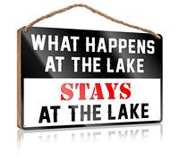 RLVH Letrero de madera para puertas con texto en inglés «What Happens At The Lake Stays At The Lake» (23 x 35 cm)