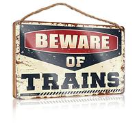 RLVH Letrero grande de madera con texto en inglés "Beware Of Trains", regalo para jefe, mujer, letreros divertidos para baño (15 x 28 cm)