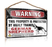 RLVH Letreros sarcásticos de madera con texto en inglés "Warning This Property Is Protected By A Highly Trained German Shepherd" (15 x 28 cm)