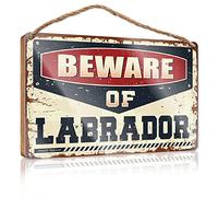 RLVH Placa de madera colgante con texto en inglés "Beware Of Labrador", letrero de madera para decoración del hogar, decoración de piscina (23 x 35 cm)