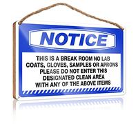 RLVH Placa de madera para colgar con texto en inglés "Notice This Is A Break Room No Lab Coats", guantes, letrero de madera para decoración del hogar, decoración de piscina (23 x 35 cm)
