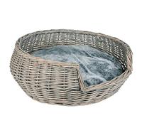 RM E-Commerce Cama para perros, cesta para perros, de mimbre, diámetro de 65 cm, con cojín gris, para perros y gatos