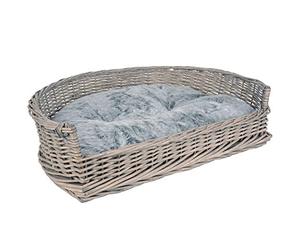 RM E-Commerce - Cama para perros con cesta de mimbre, tamaños S-XL, con cojín gris, para perros grandes y pequeños